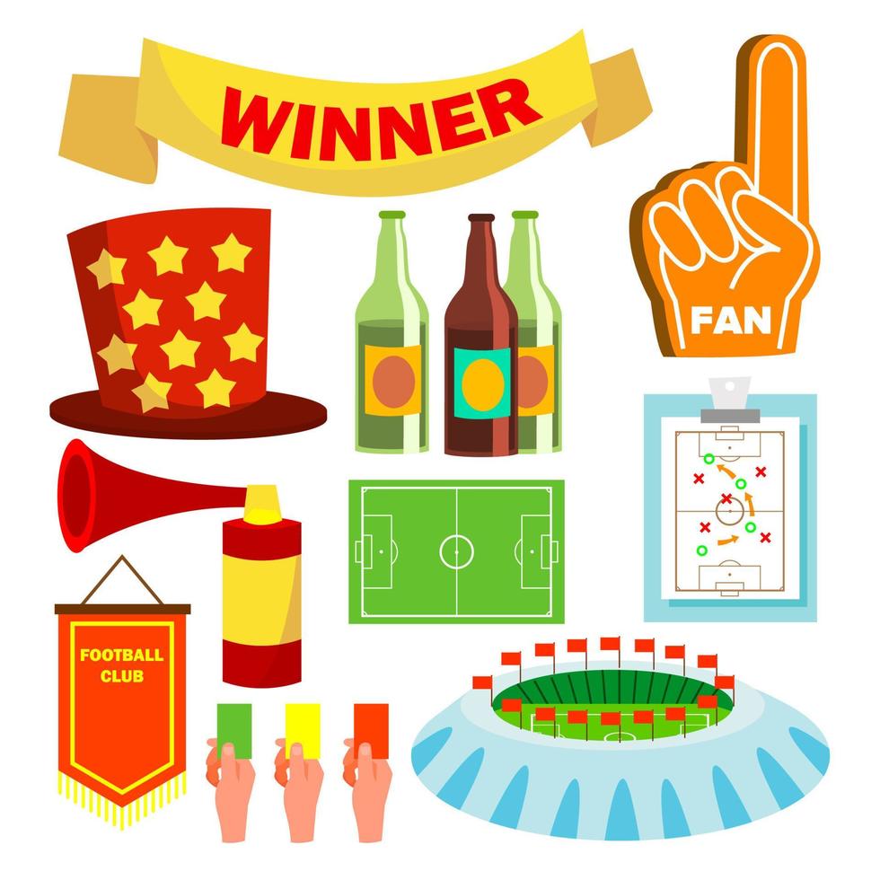 Sport Fan Items Vector. Supporters Accessories. Pub, Beer. Cheer. Isolated Cartoon Illustration vector