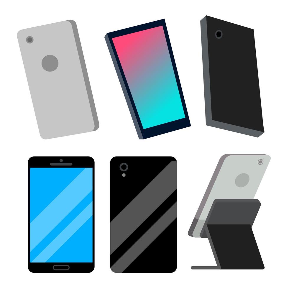 Modern Smartphones Set Vector. Electronic Object. Gadget. Isolated Cartoon Illustration vector