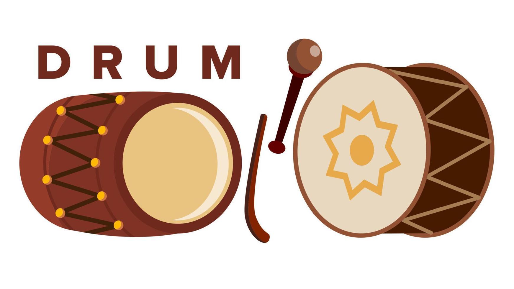 Drum Set Vector. Stick. Classic Loud Percussion Instrument. Festive Icon. Isolated Cartoon Illustration vector