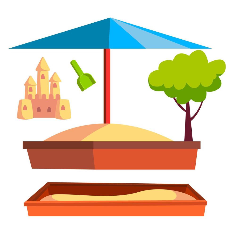 Sandbox Vector. Recreation Activity. Child Playground. Sandcastle. Isolated Flat Cartoon Illustration vector