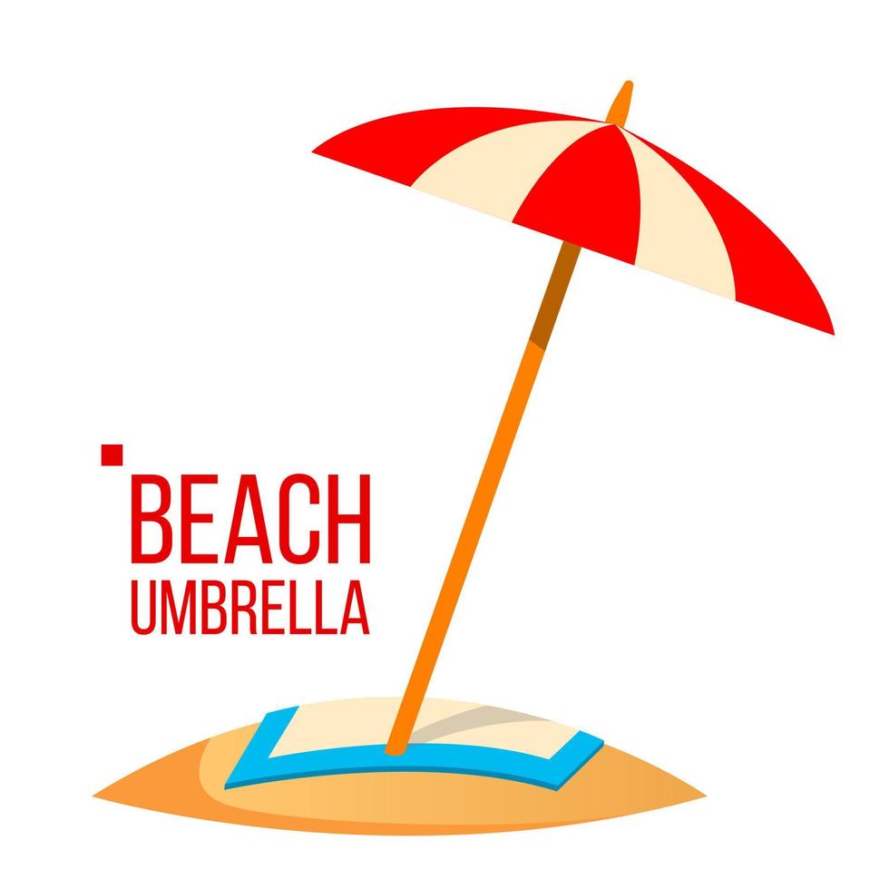 vector de sombrilla de playa. playa de arena vacaciones de verano. ilustración de dibujos animados plana aislada