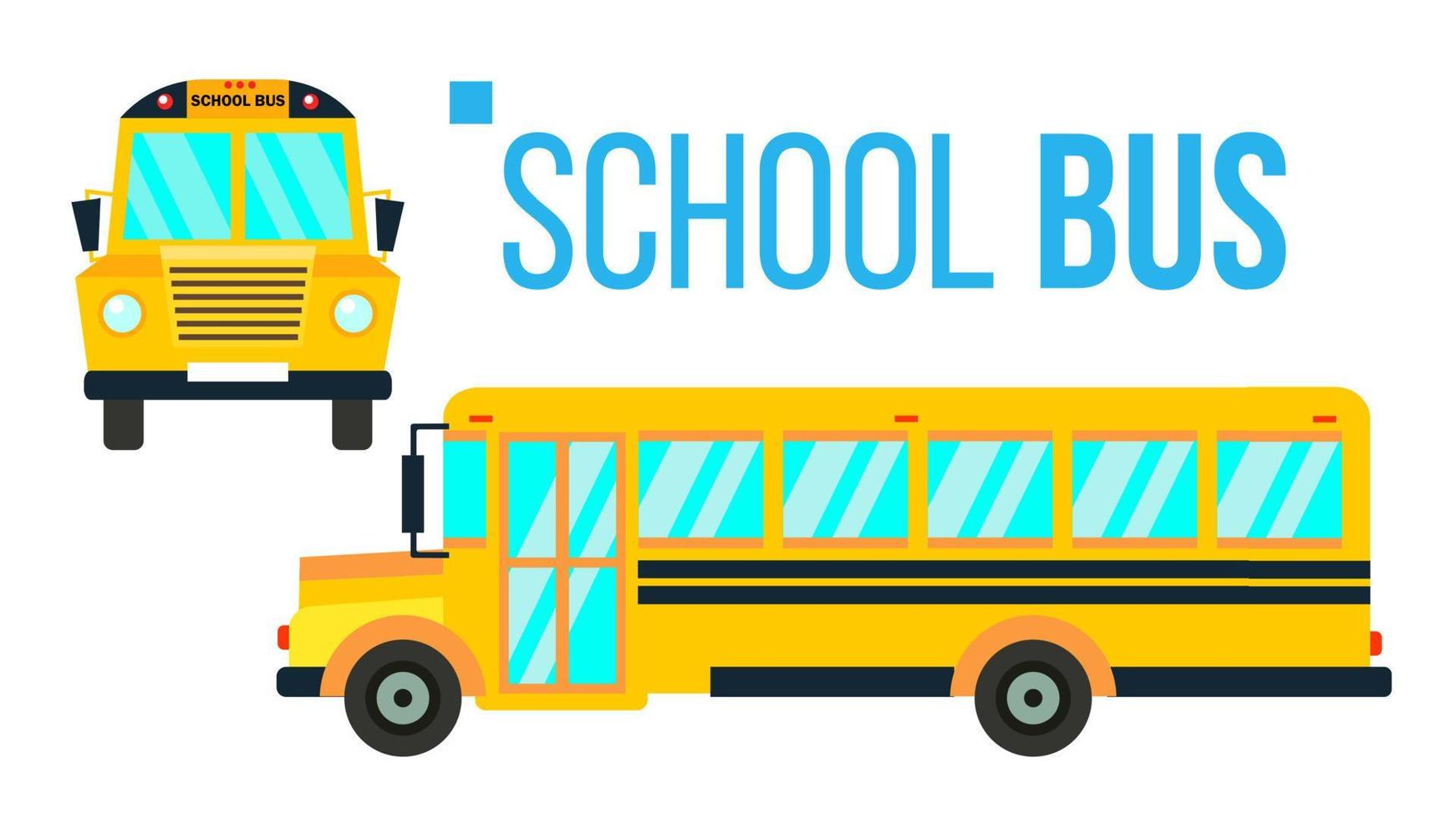 School Bus Vector. Yellow Classic School Vehicle. Two Sides. American. Education Concept. Isolated Flat Cartoon Illustration vector