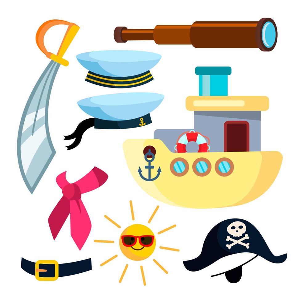 iconos de marinero vector de mar de barco pirata. ilustración de dibujos animados plana aislada