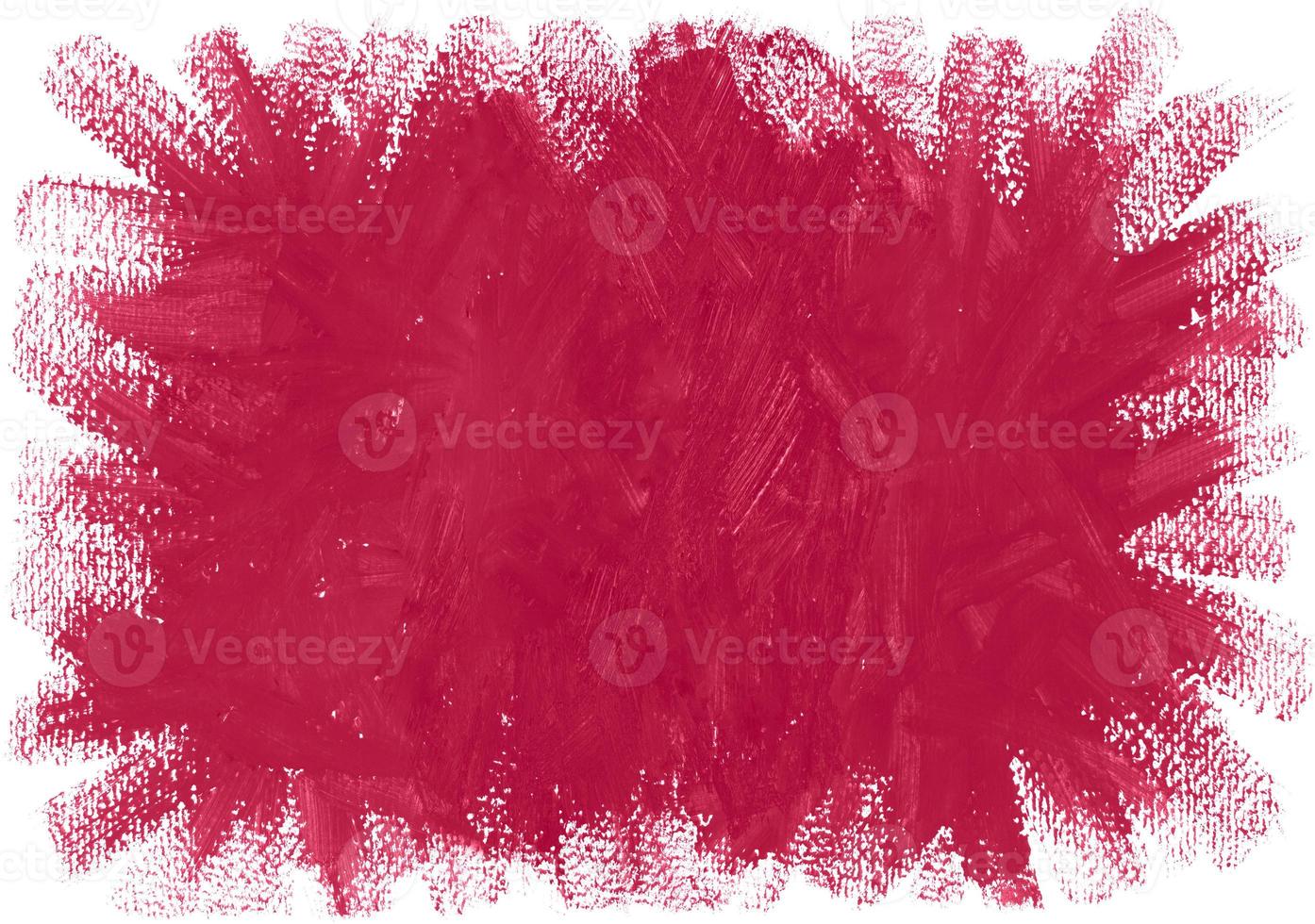 Abstract painting background with place for text. Brushstrokes of Viva Magenta trendy color paint on textured horizontal white canvas. Inspired by Pantone new color of the year 2023. photo