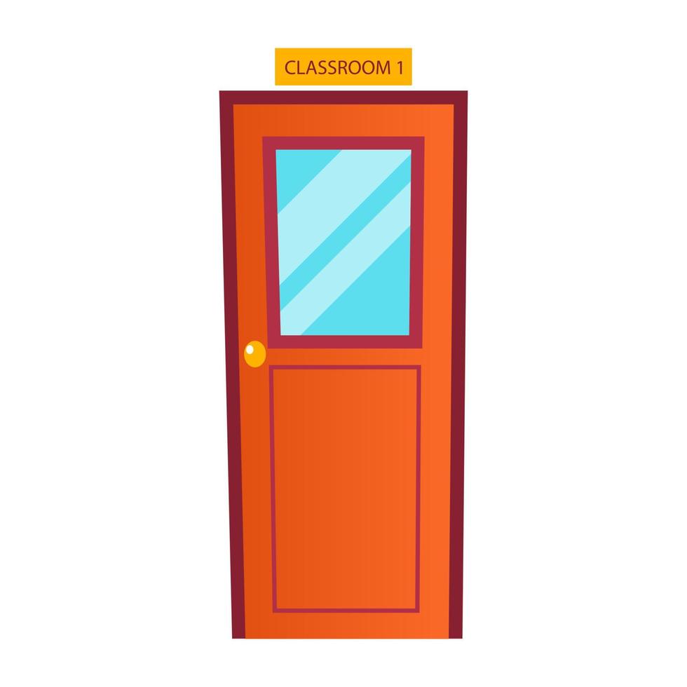 Classroom Door Vector. Classic School Entrance. Wooden With Glass Window. Isolated Flat Cartoon Illustration vector