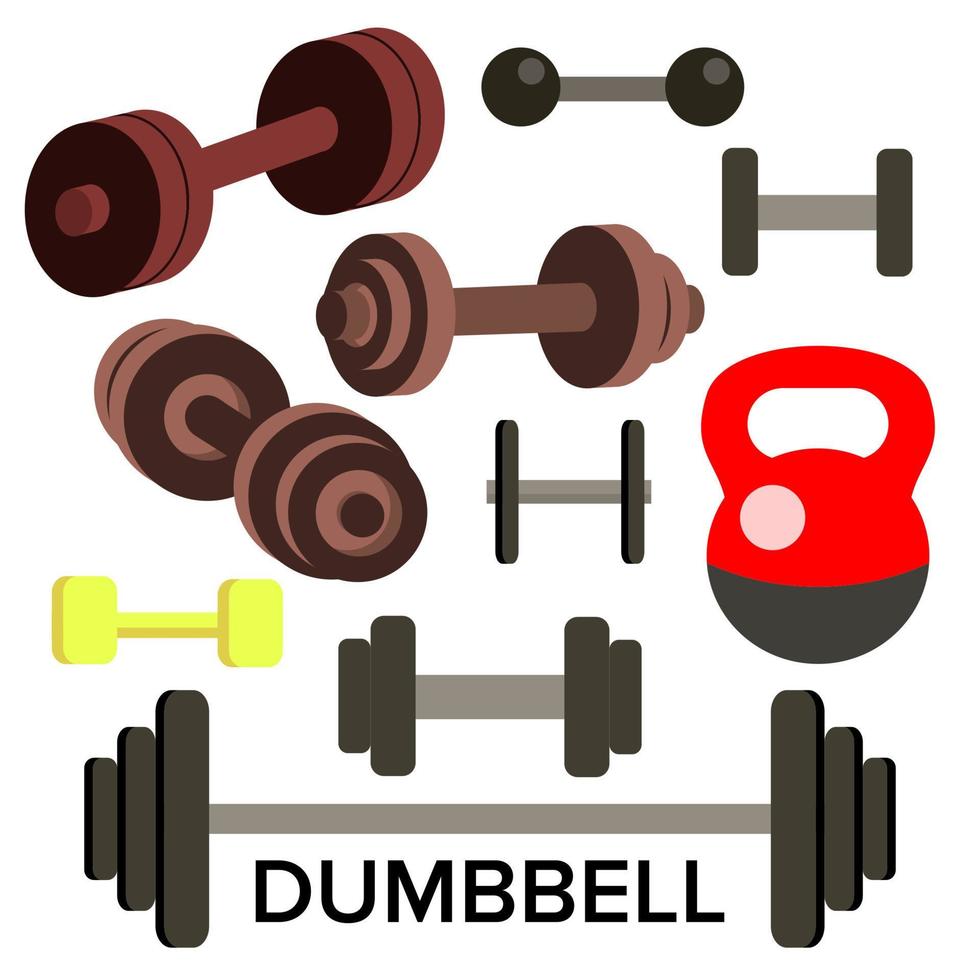 Dumbbell, Barbell Set Vector. Kettlebells. Sport Fitness Icons. Isolated Cartoon Illustration vector