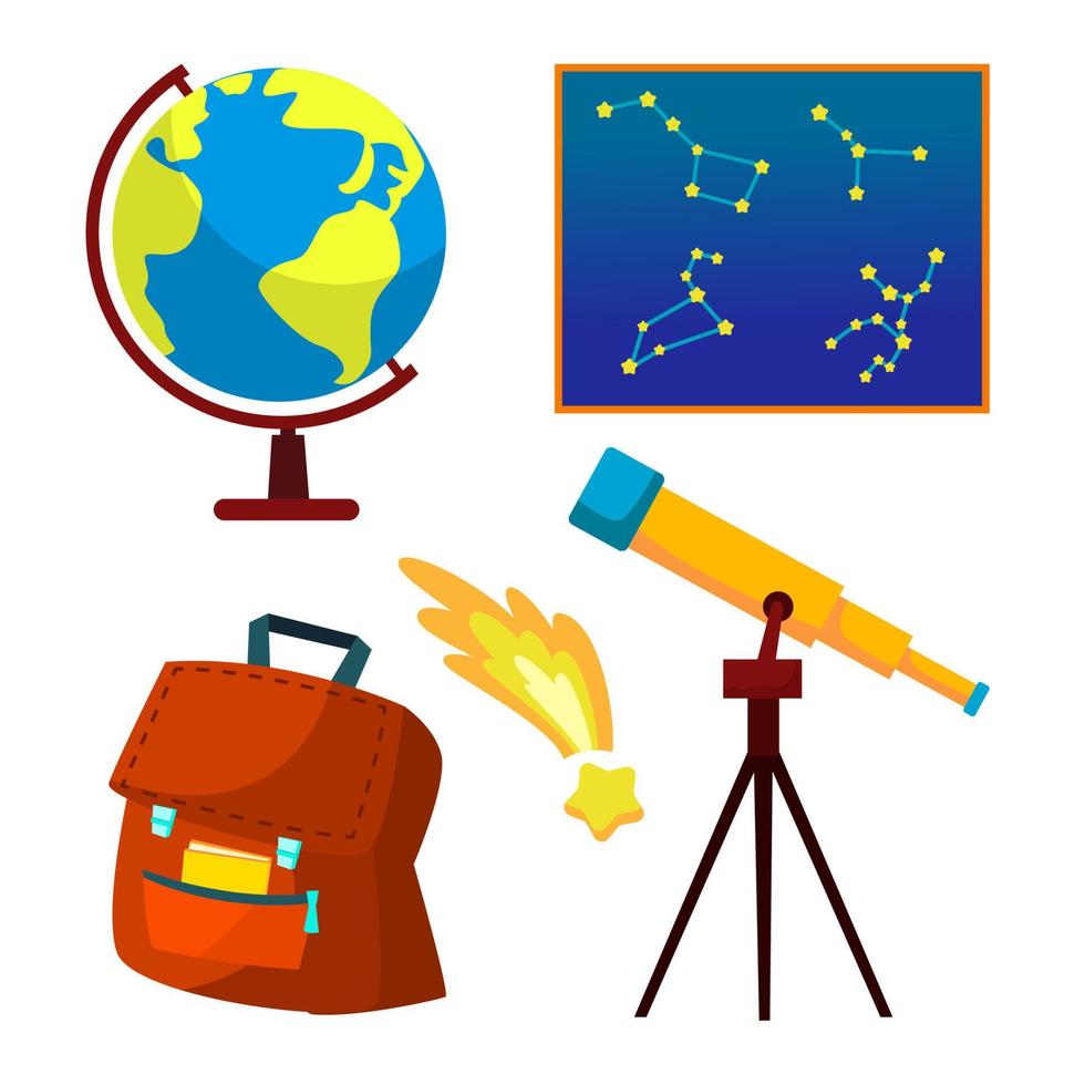 Astronomy Icon Vector. Telescope, Starry Sky, Falling Star, Constellations, Universe. Isolated Flat Cartoon Illustration vector