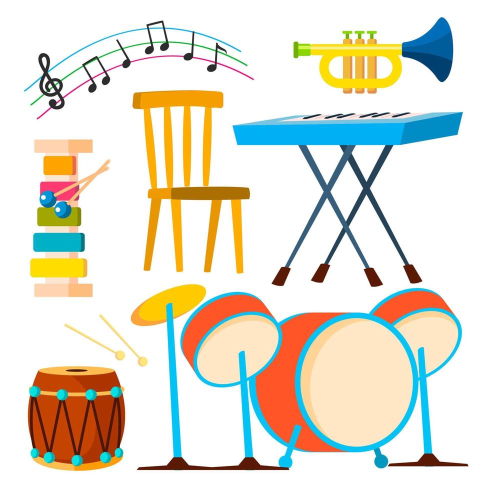 Musical Instruments Drum Keyboard Instrument Trumpet Vector. Illustration vector