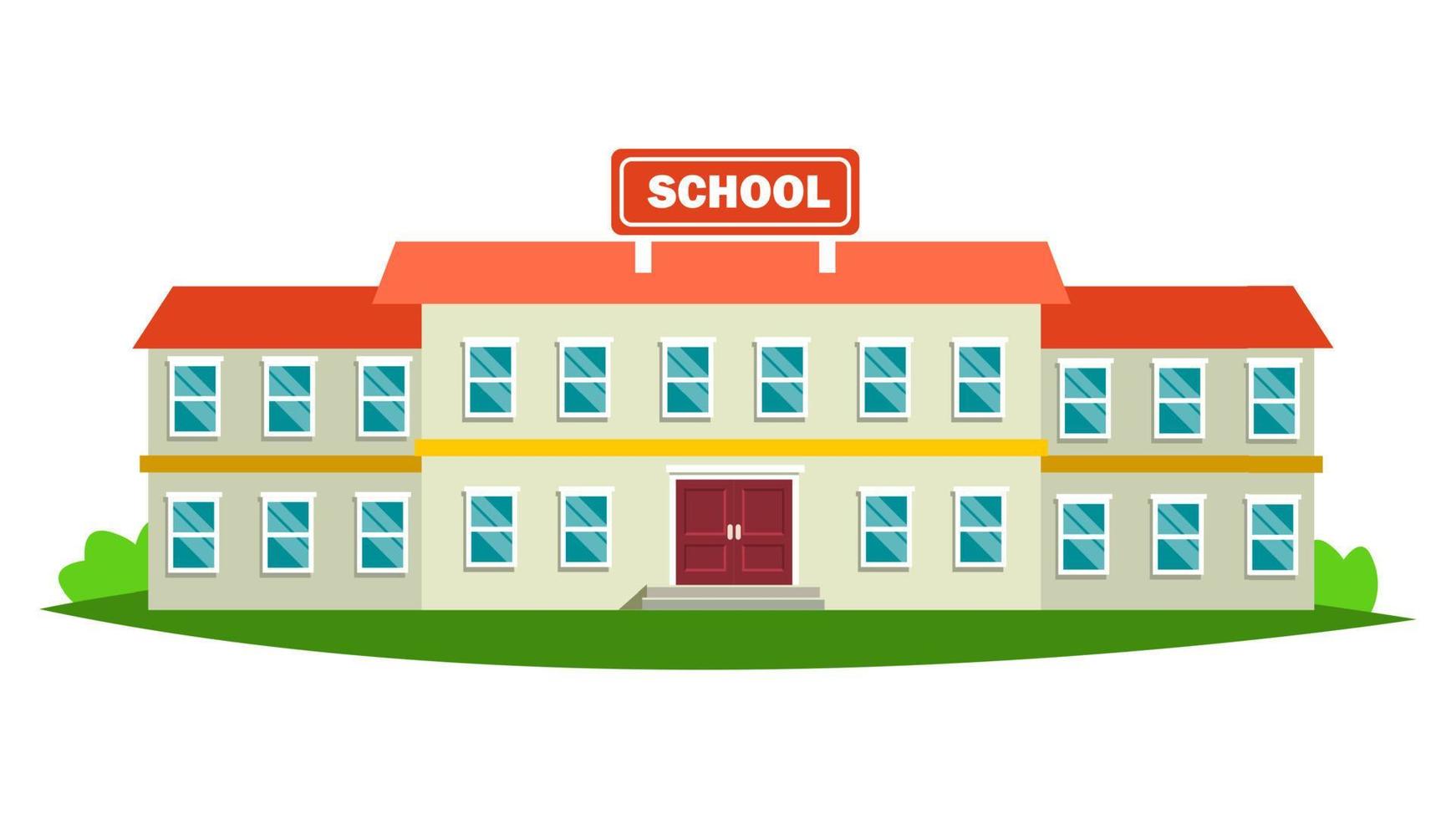 School Building Vector. Modern Education City Construction. Urban Sign. Font Yard. Isolated Flat Cartoon Illustration vector
