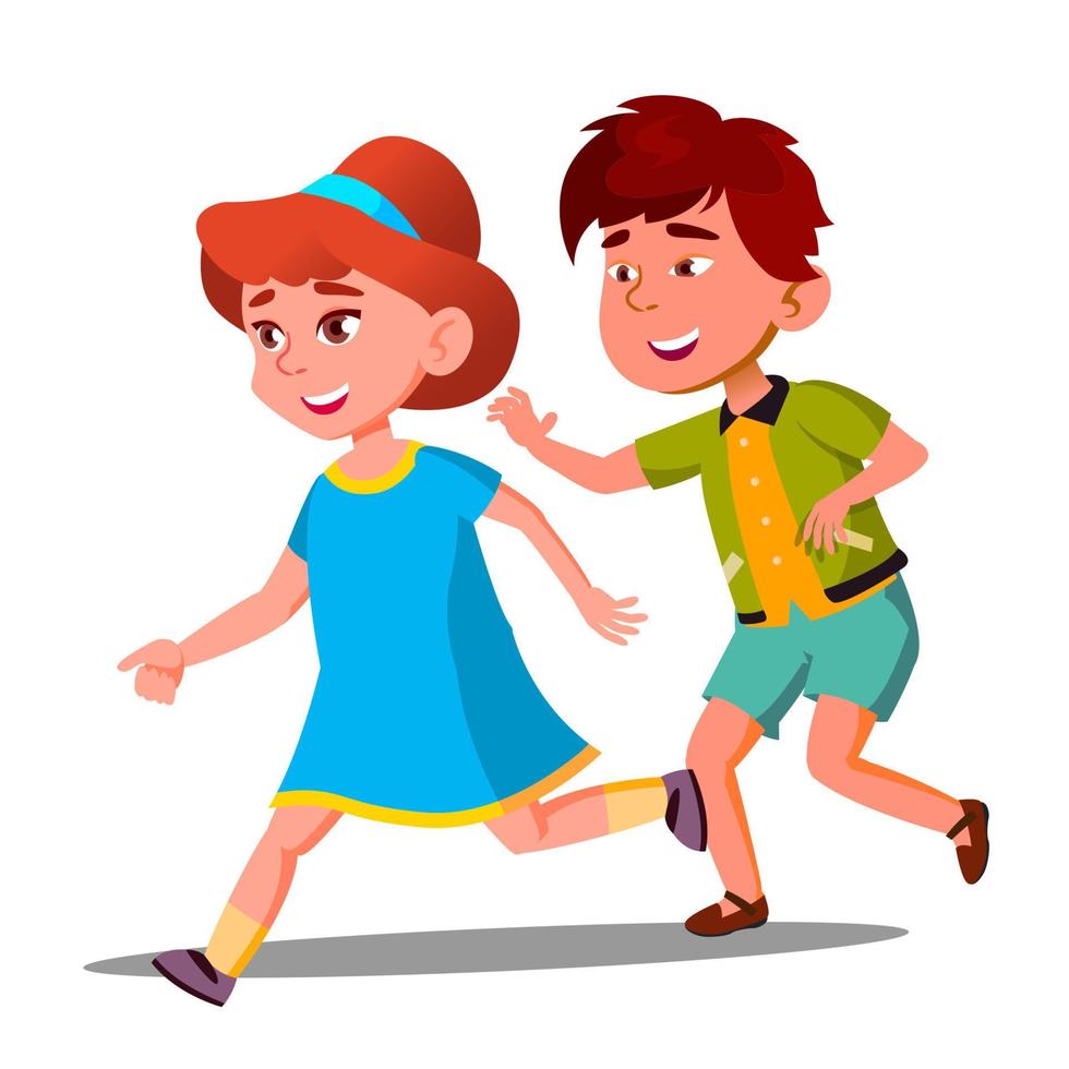 Little Boy And Girl Playing Catch-Up Vector. Isolated Illustration vector