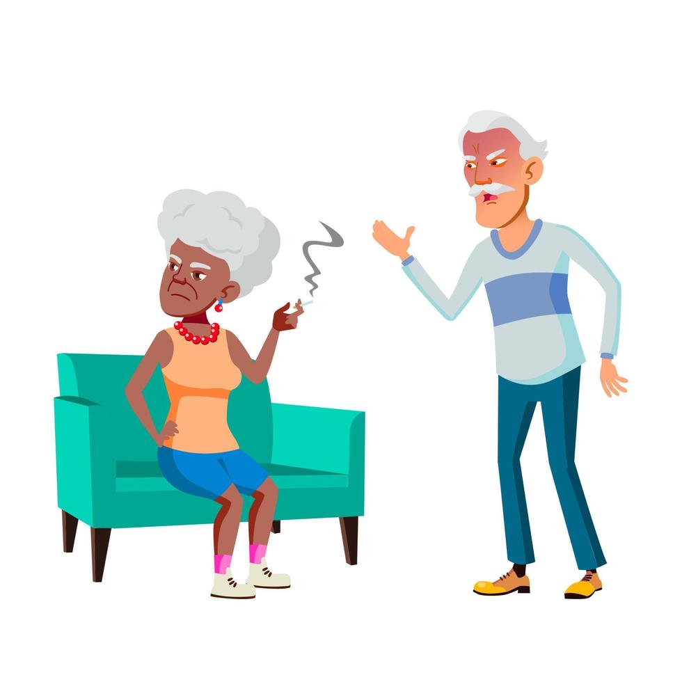 Old Man Quarreling With Woman Of Smoking Vector