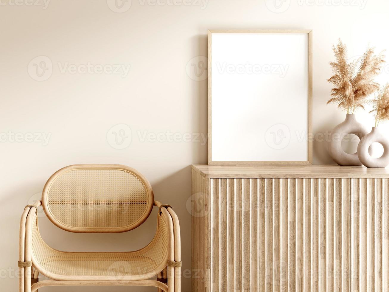 Frame and poster mockup in boho style interior. 3d rendering, 3d illustration photo