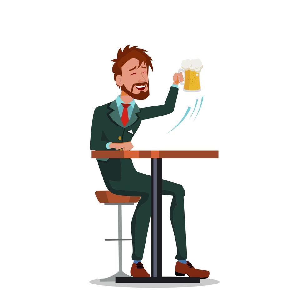 hombre en trajes de negocios relajándose en el bar con cerveza y riendo ilustración de dibujos animados planos vectoriales vector