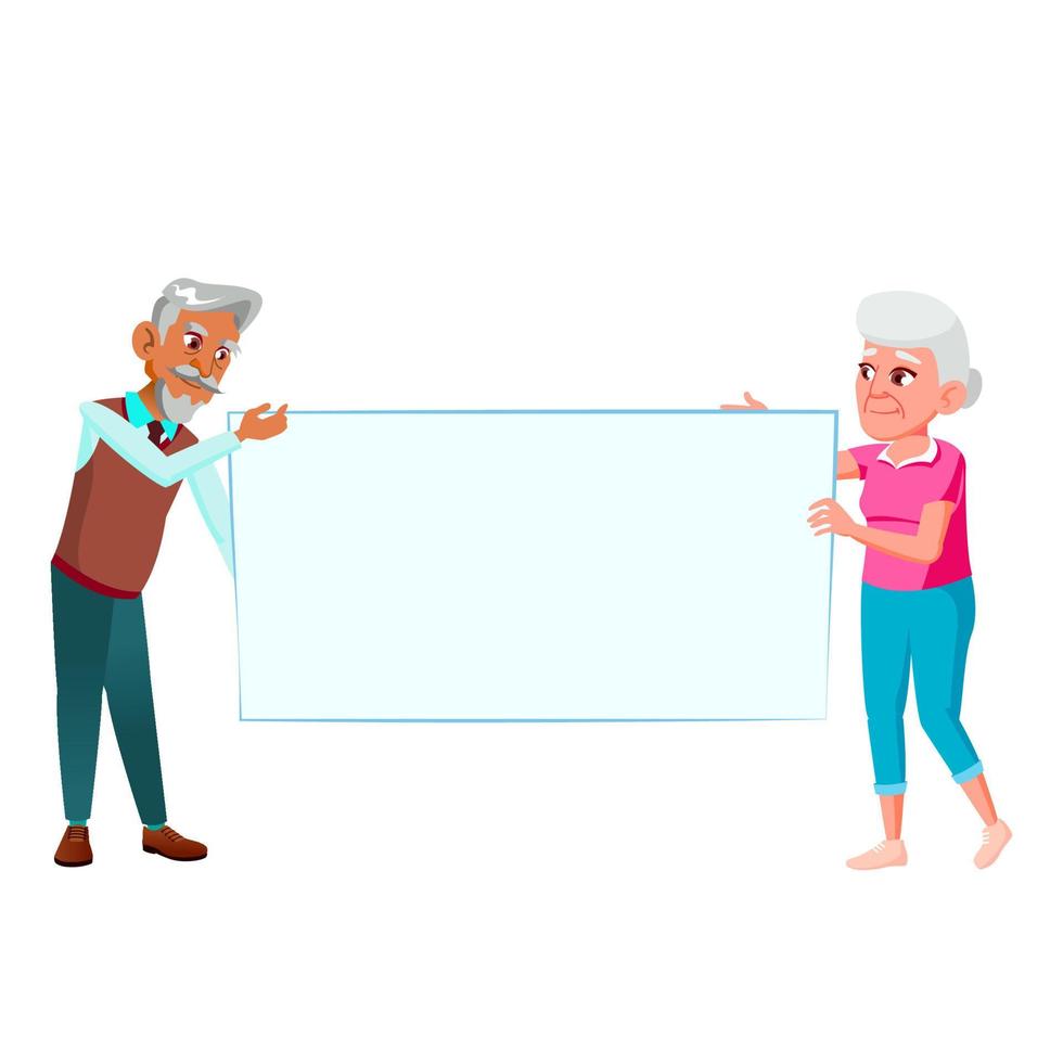 Old Man And Woman Holding Blank Banner Vector