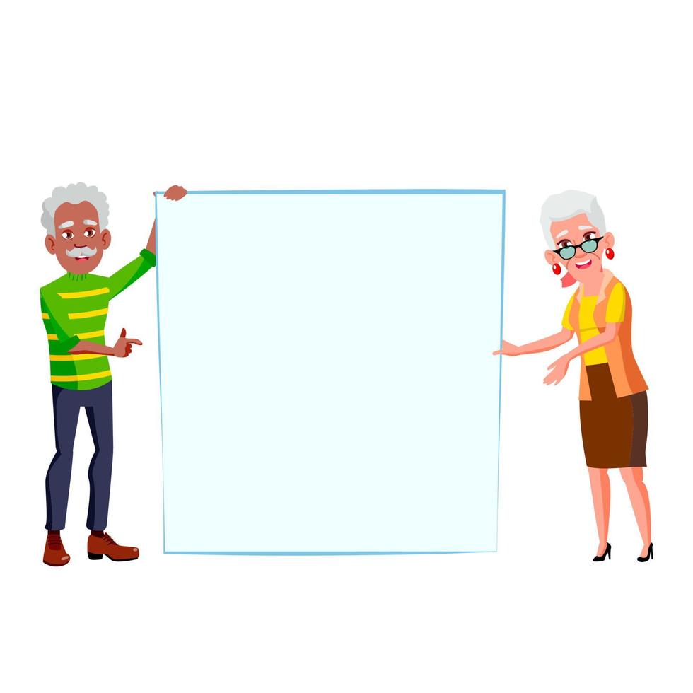 Man And Woman Pensioner Hold Blank Banner Vector