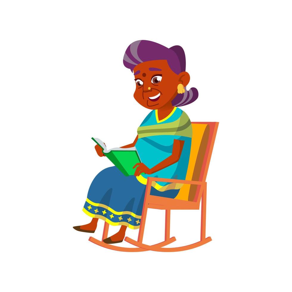 Old Woman Sit In Rocking Chair And Reading Vector