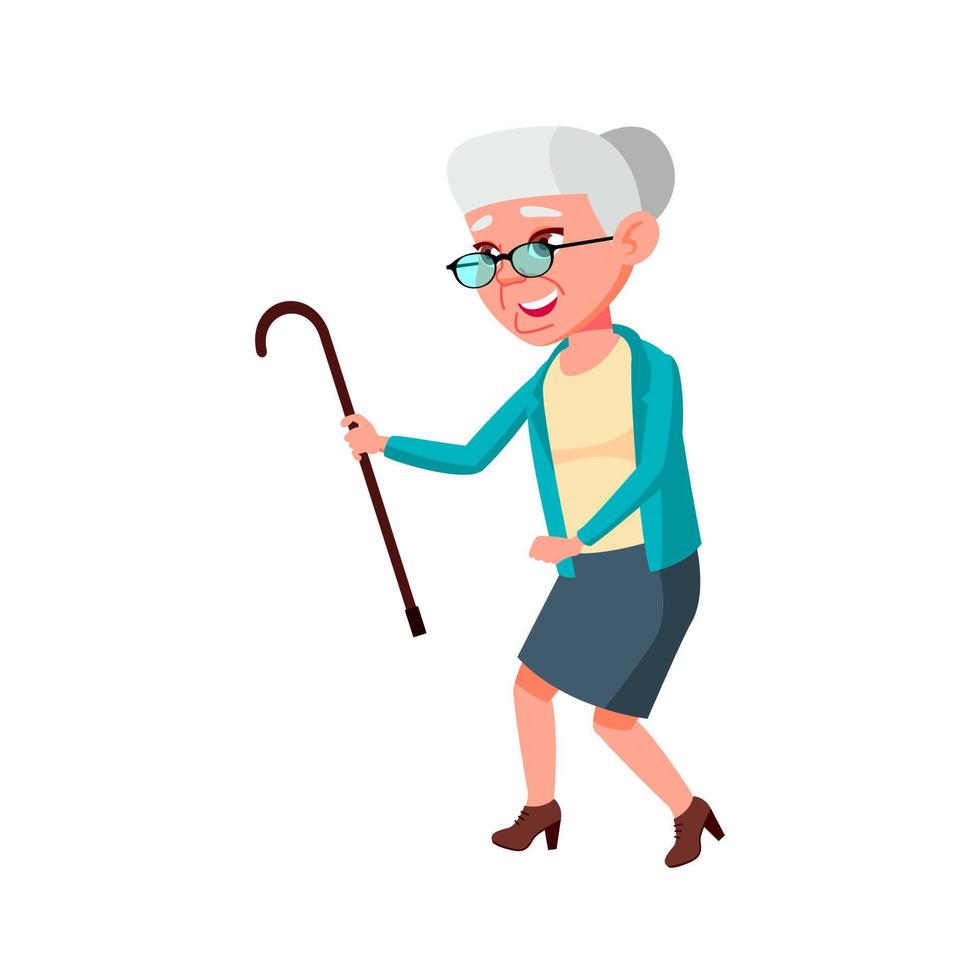 Elderly Woman Dancing Dance With Stick Vector