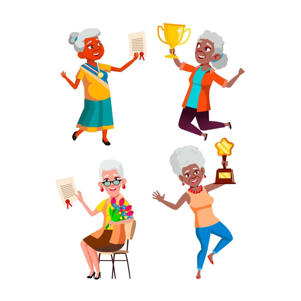 old woman achievement set vector