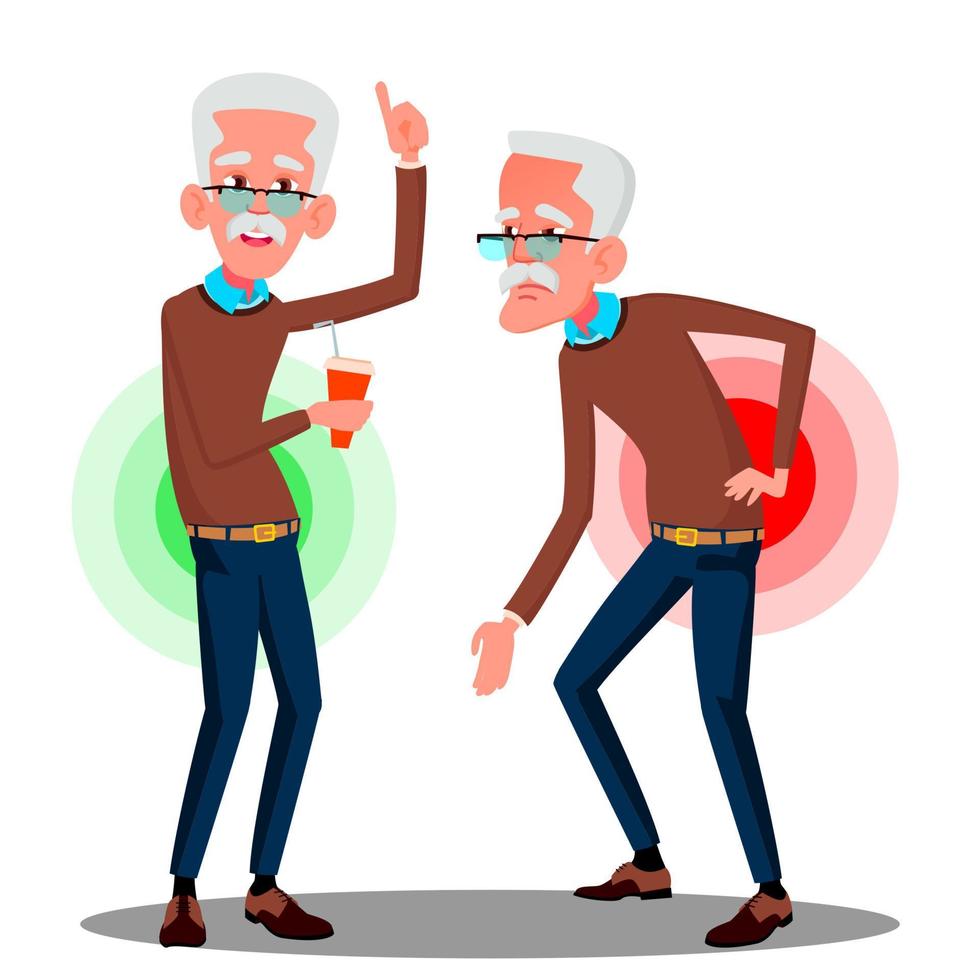 Bent Over Old Man From Back Ache, Sciatica Vector. Isolated Cartoon Illustration vector