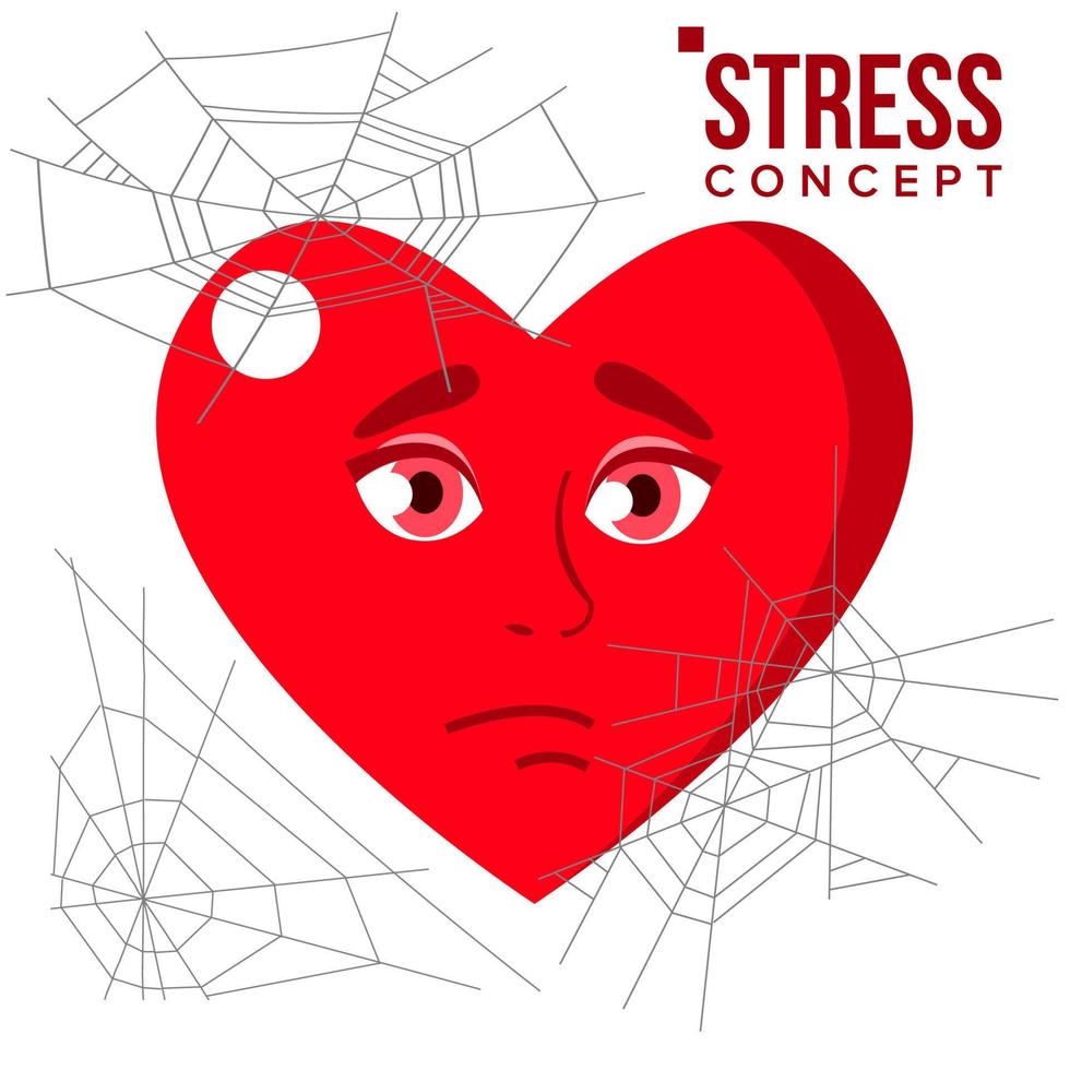 Heart Covered In Spiderweb Cobwebs, Stress Concept Vector. Isolated Cartoon Illustration vector