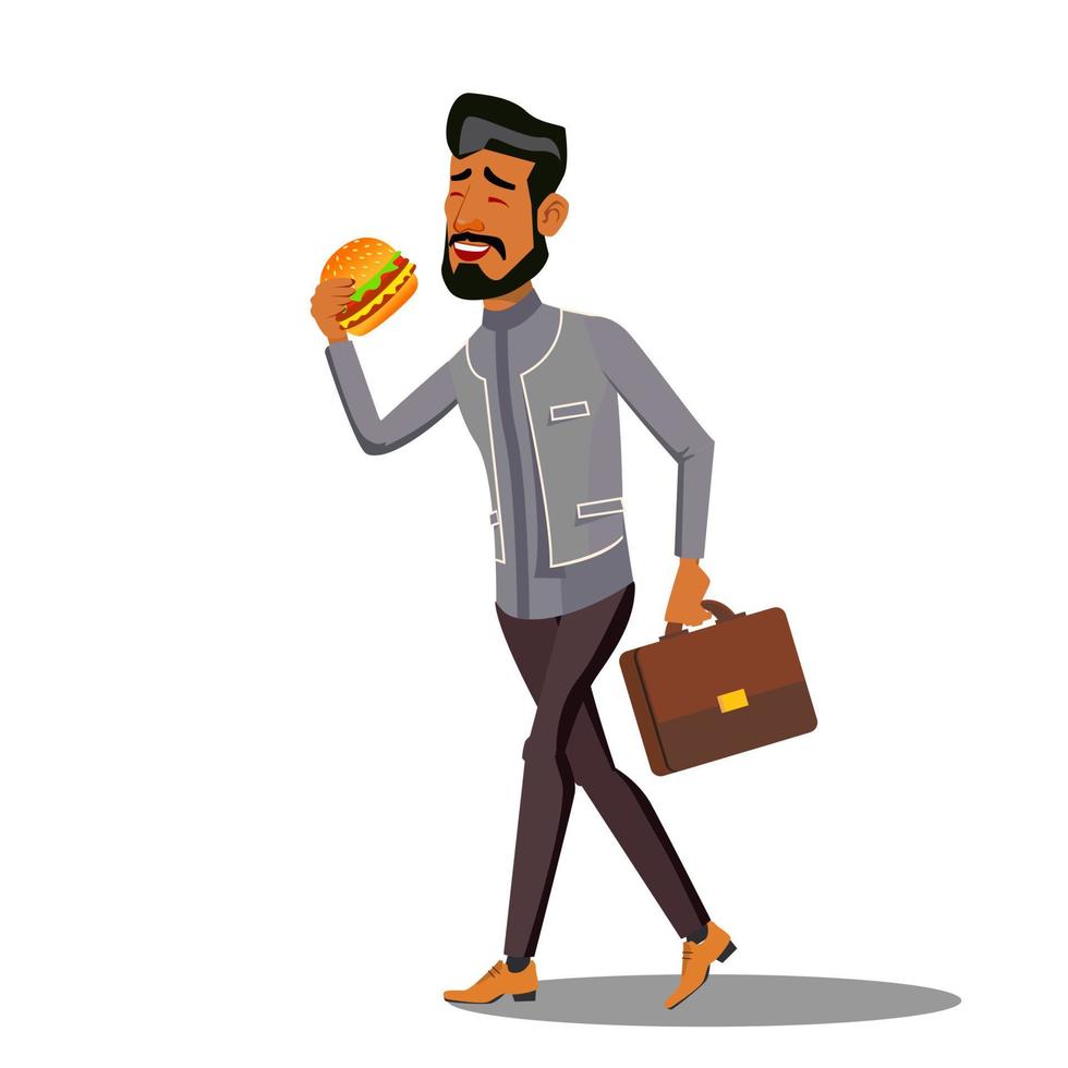 comida rápida, hombre de negocios comiendo vector de hamburguesa. ilustración de dibujos animados aislados