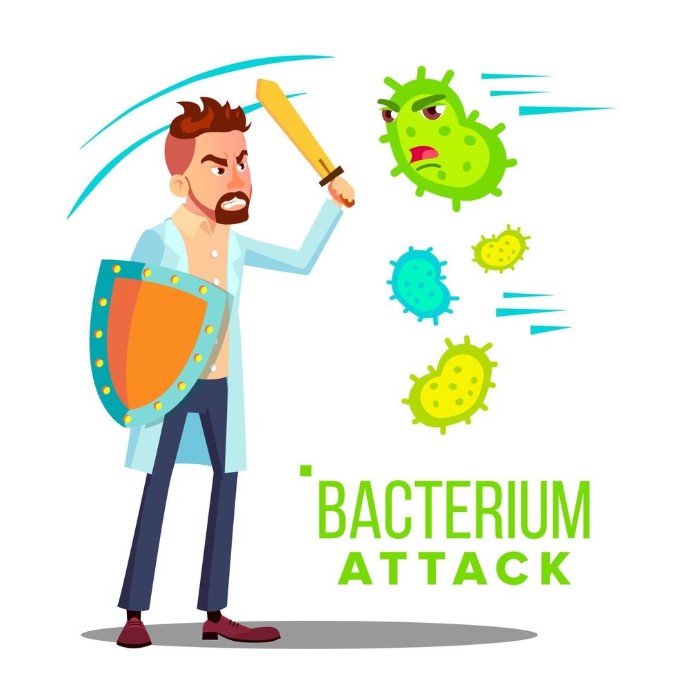 Allergist Reflecting Bacterium Attack Vector. Isolated Cartoon Illustration vector