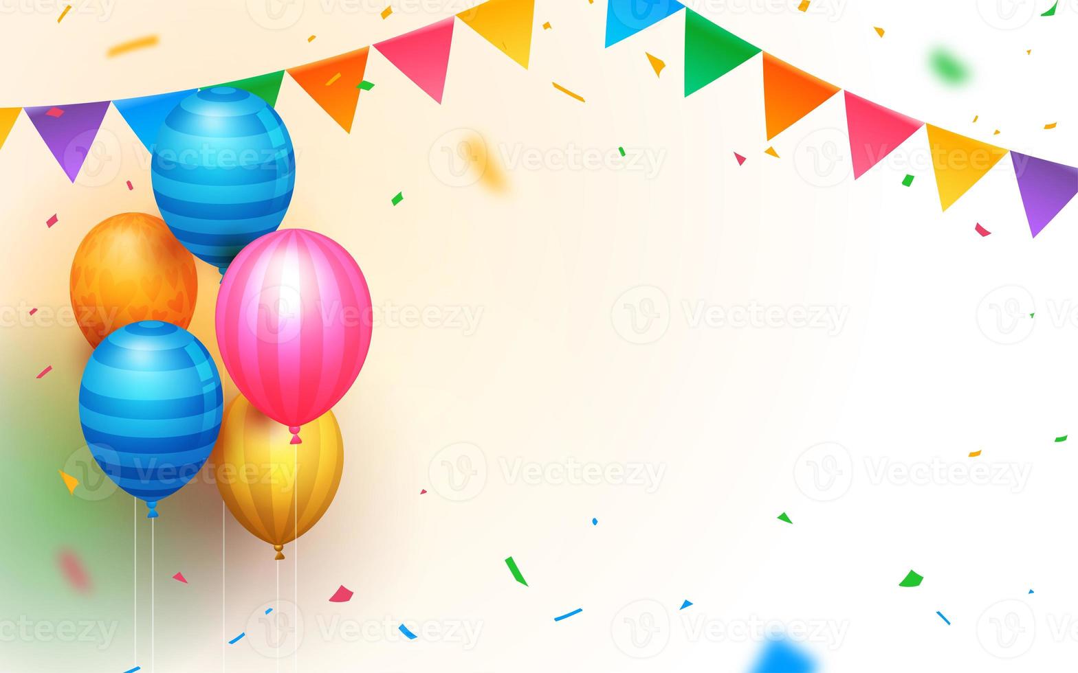 Realistic happy birthday background with balloon and confetti photo