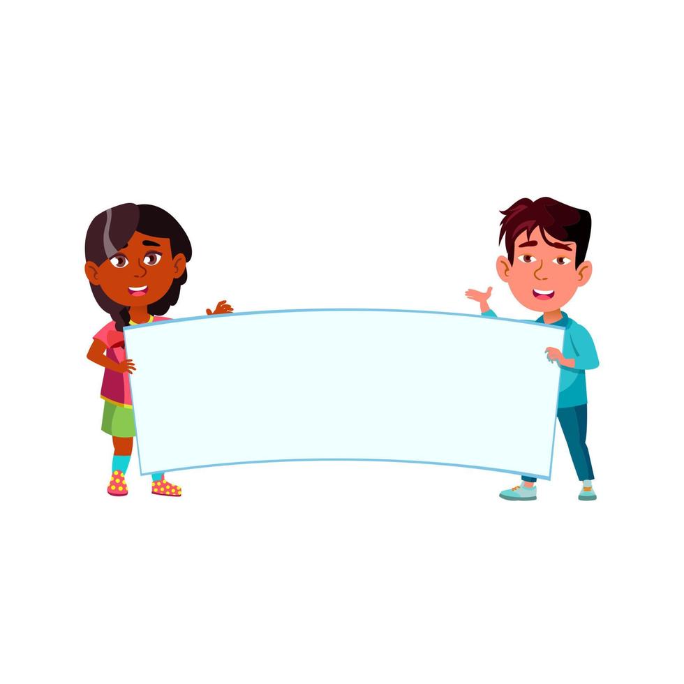 Children Holding Blank Poster Together Vector