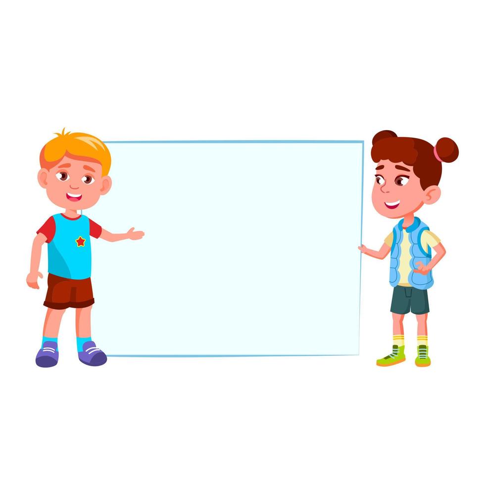 Boy And Girl Showing Blank Banner Together Vector