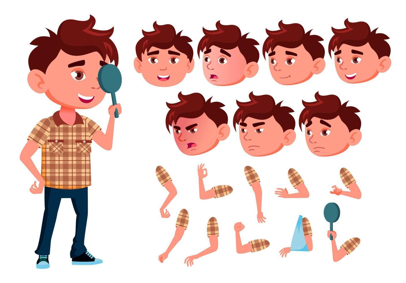 Boy, Child Vector. Caucasian. Face Emotions, Various Gestures. Hospital. Health. Animation Creation Set. Isolated Flat Cartoon Character Illustration vector