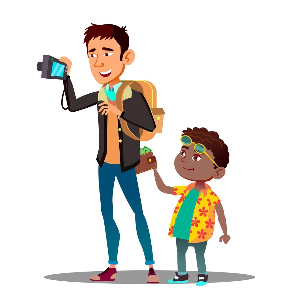 Boy Steals A Wallet From Back Pocket Of Jeans Of Man Tourist Vector. Isolated Illustration vector