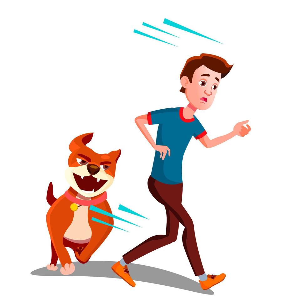 Scared Boy Runs Away From The Dog Vector. Isolated Illustration vector