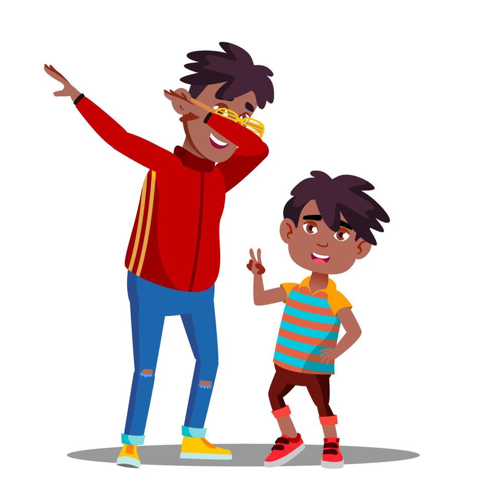 dos niñitos afroamericanos con rastas bailando al ritmo del vector musical. ilustración aislada