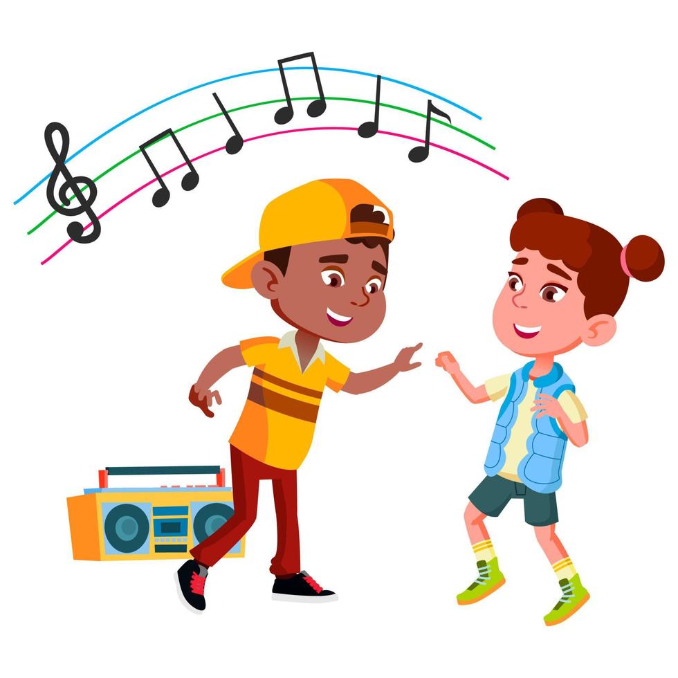 Boy And Girl Kids Dancing Rhythmic Dance Vector