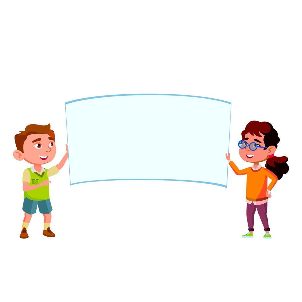 Boy And Girl Children Holding Blank Poster Vector