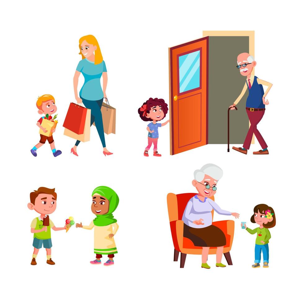 Kids Good Manners Different Situations Set Vector