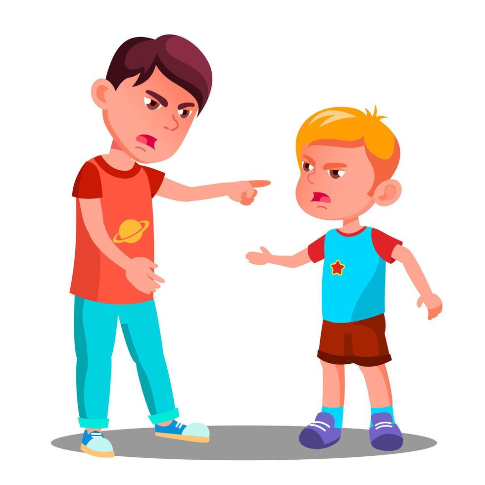 Little Children In Conflict In The Playground Vector. Argue. Isolated Illustration vector