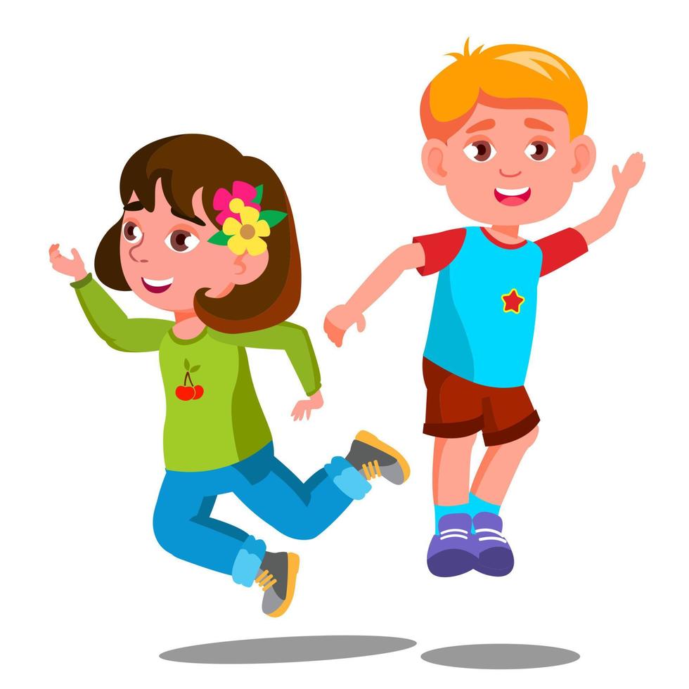Group Of Happy Children Are Jumping Together Vector. Isolated Illustration vector