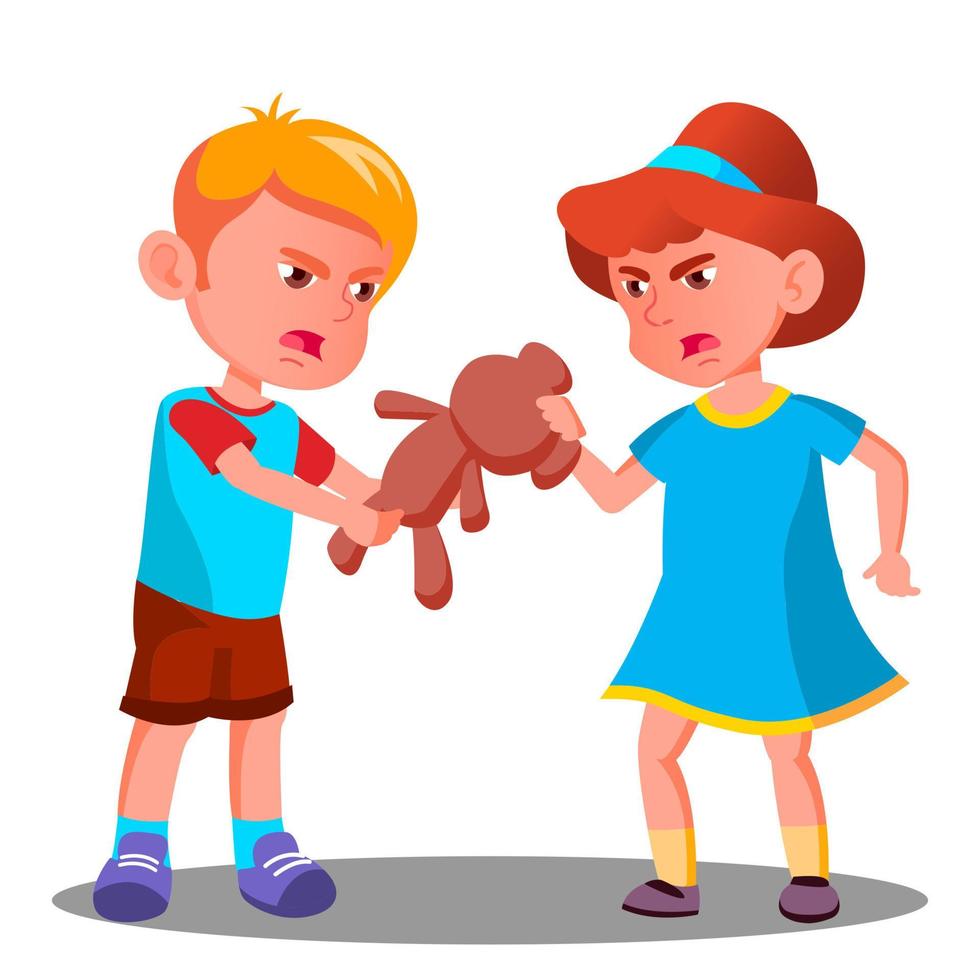 Two Children Quarrel Over A Toy Vector. Isolated Illustration vector