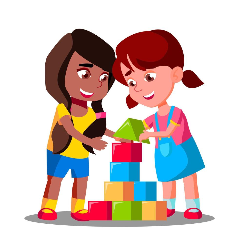 Multiracial Group Of Kids Playing Together Vector. Isolated Illustration vector