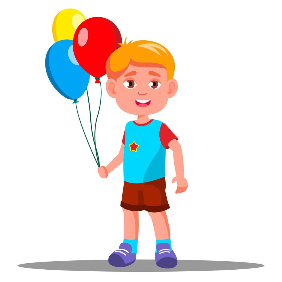 Happy Child With Colorful Balloons In Hands Vector. Isolated Illustration vector