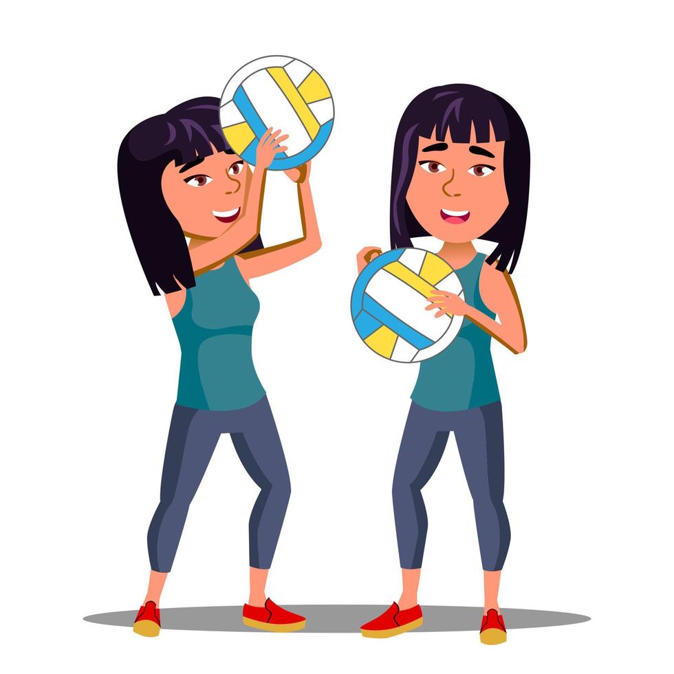 chica asiática en forma deportiva jugando vector de voleibol. ilustración aislada