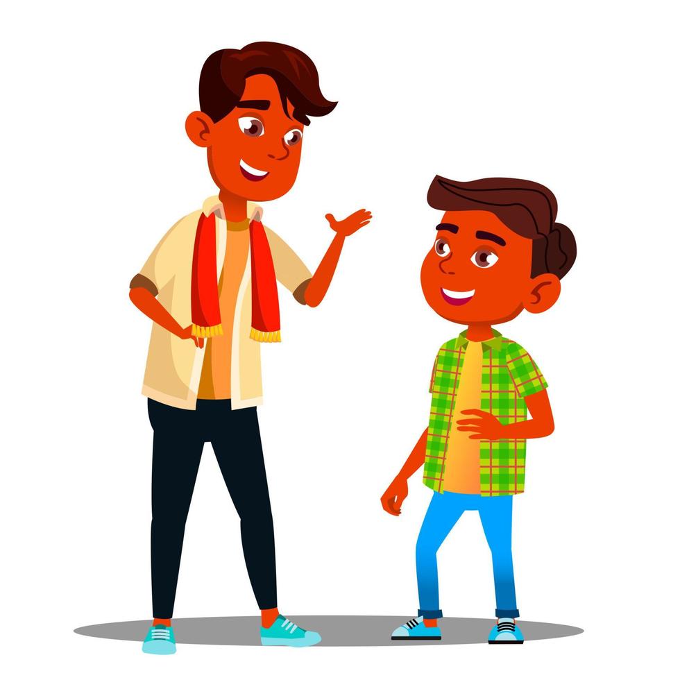 Two Indian Boys Talking To Each Other Vector. Isolated Illustration vector