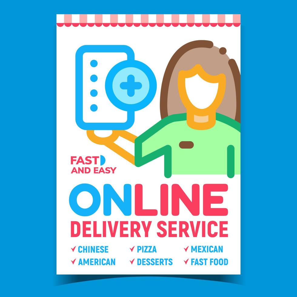 Online Delivery Service Advertising Poster Vector