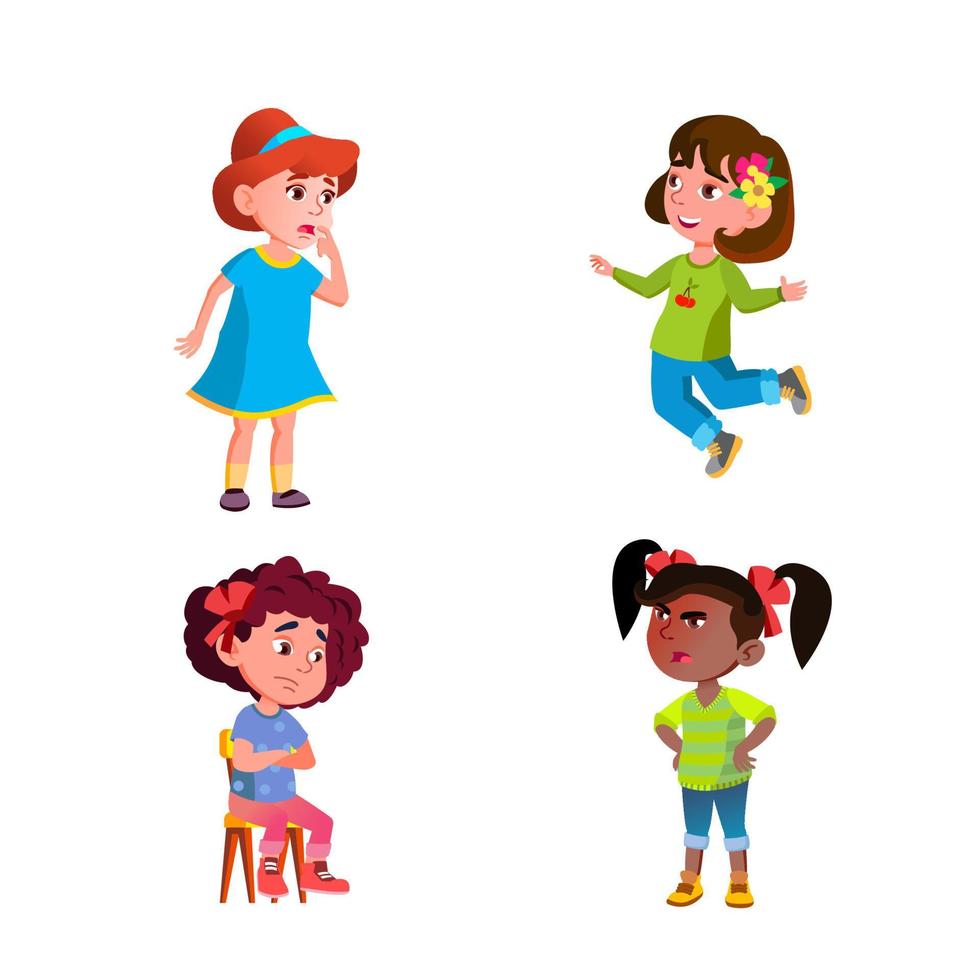 niñas niños diferentes emociones humor set vector