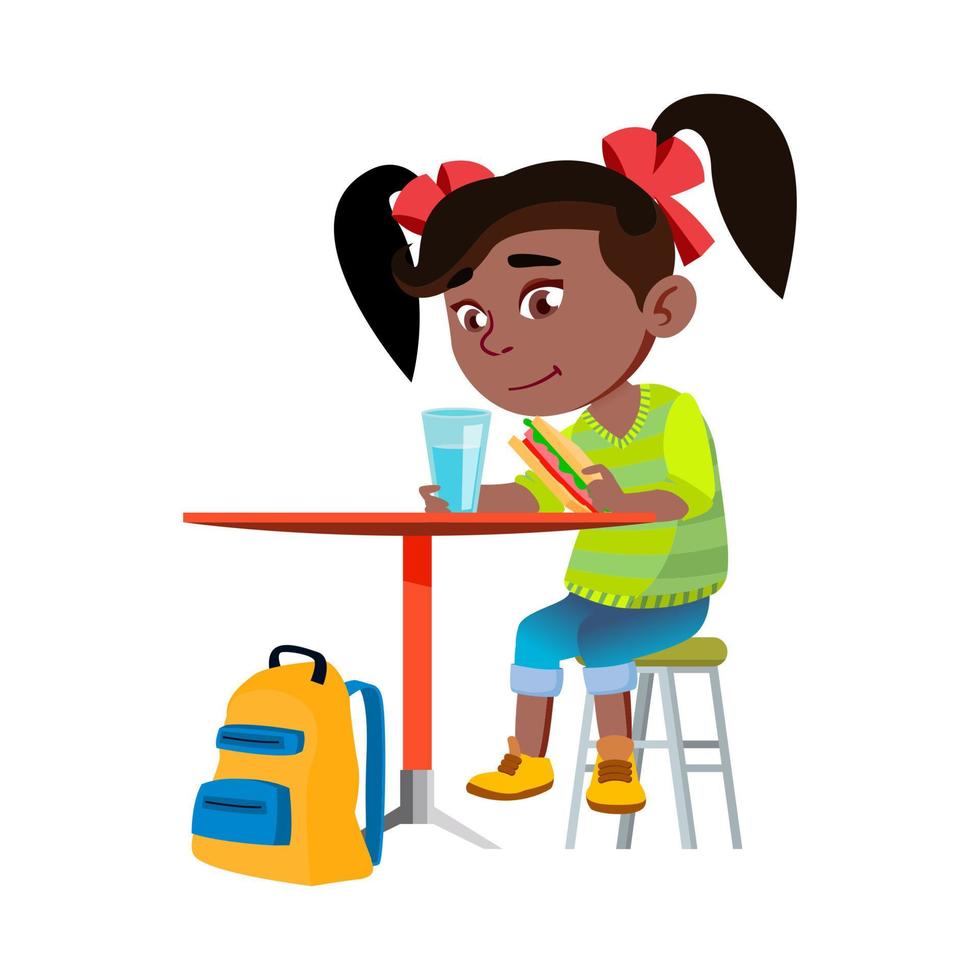 Girl Child Eating Breakfast In Kitchen Vector
