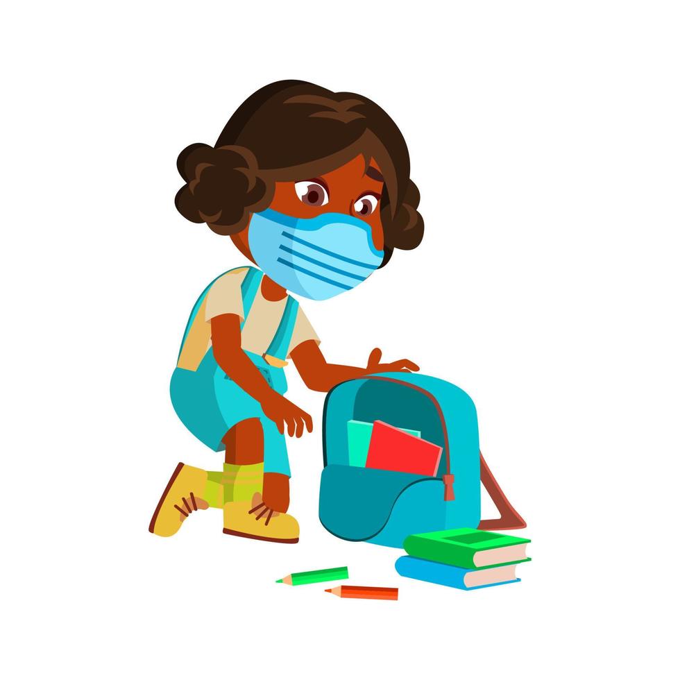 Girl Kid Collect Books In School Backpack Vector