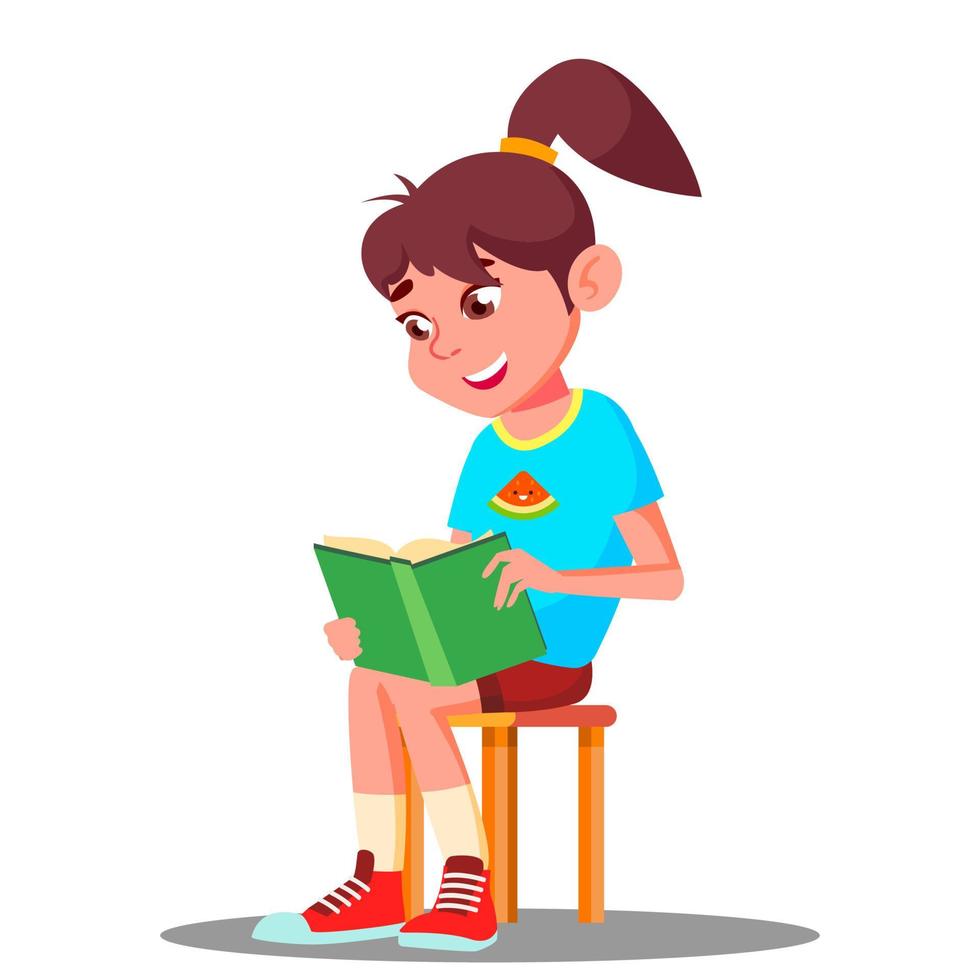 Little Smart Girl Reading A Book At Home Vector Education Concept little-smart-girl-reading-a-book-at-home-vector-education-concept