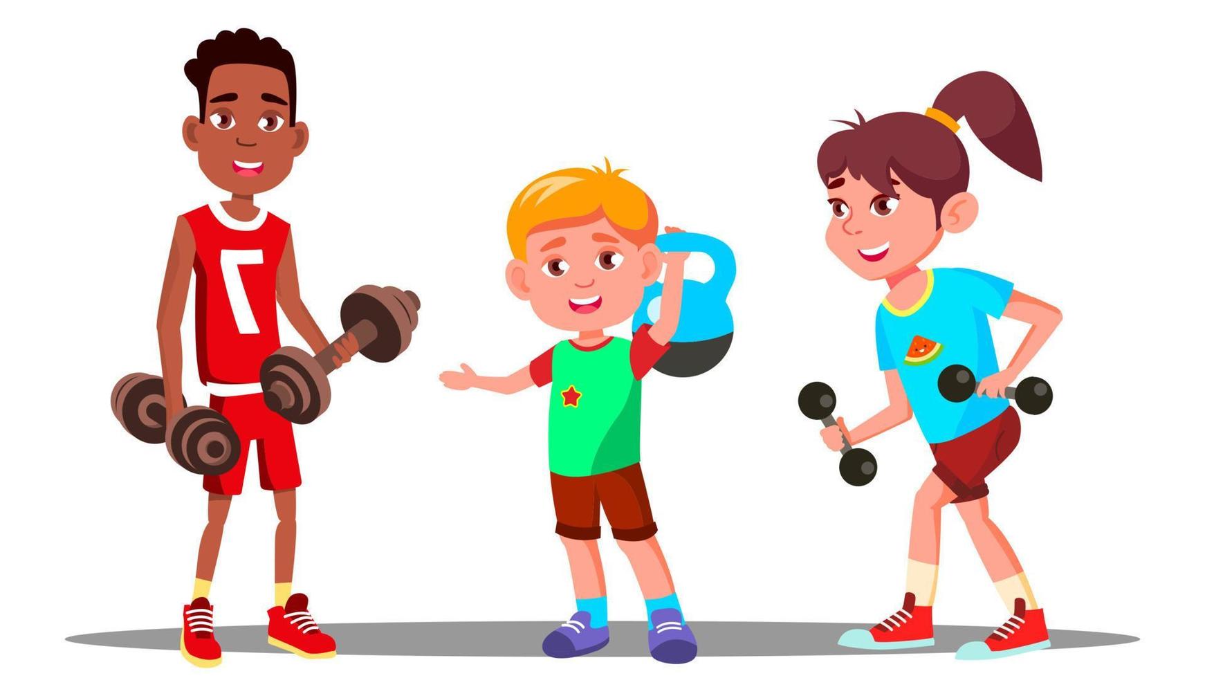 Children Are Engaging In Fitness In The Gym Vector. Sport. Healthy. Isolated Illustration vector