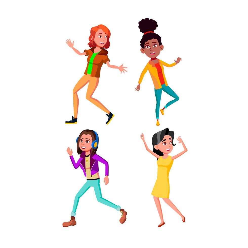 niñas adolescentes bailando en la pista de baile set vector